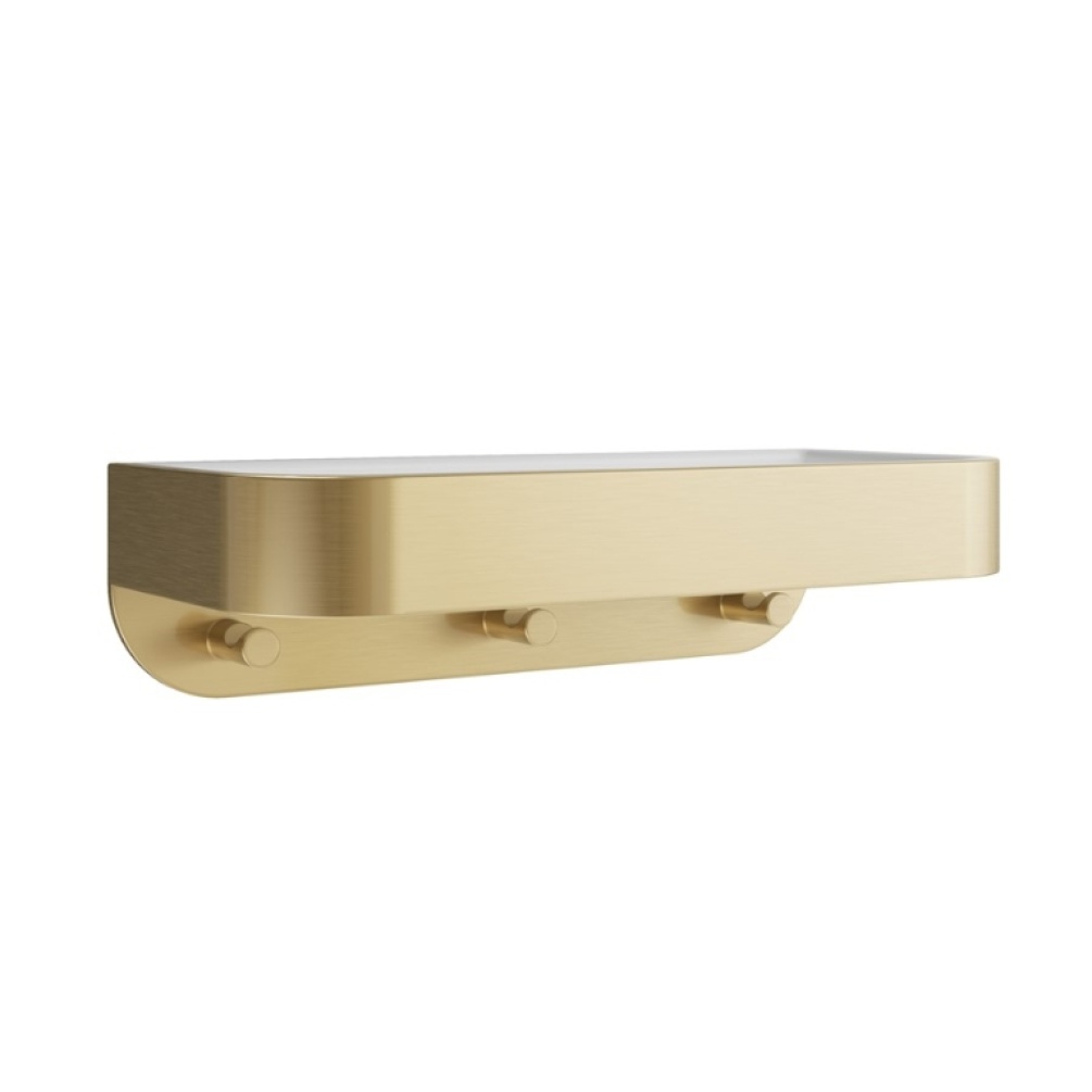 Product Cut out image of the Crosswater Brushed Brass Wall Mounted Shower Basket with White Tray